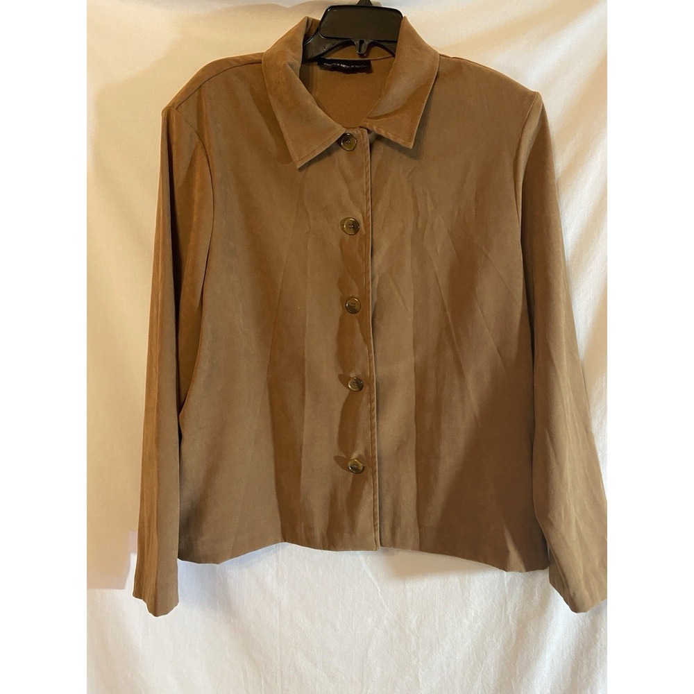 Rich Carmel Brown Women's Button Up Shirt Sz XL Faux Suede Career Chic